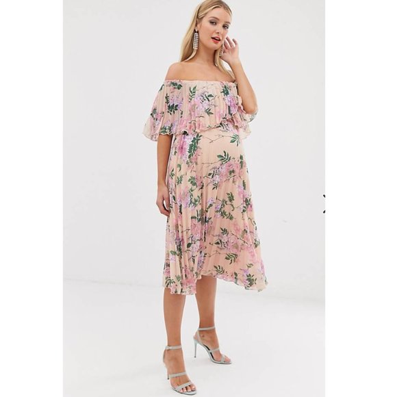 ASOS DESIGN Maternity pleated bandeau midi dress with double layer - Picture 3 of 6